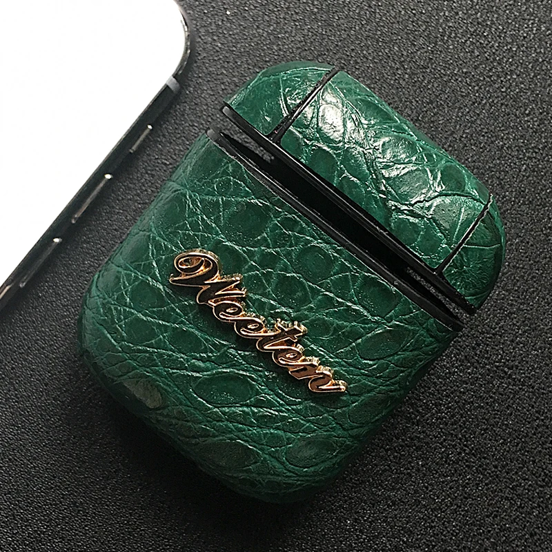For Airpods Green Крокодиловая кожа кожаный ремешок чехол для телефона для iPhone X 7 8 6 6S Plus XS чехол для MAX XR наушники из искусственной кожи чехол для Airpods - Цвет: For Airpods Green