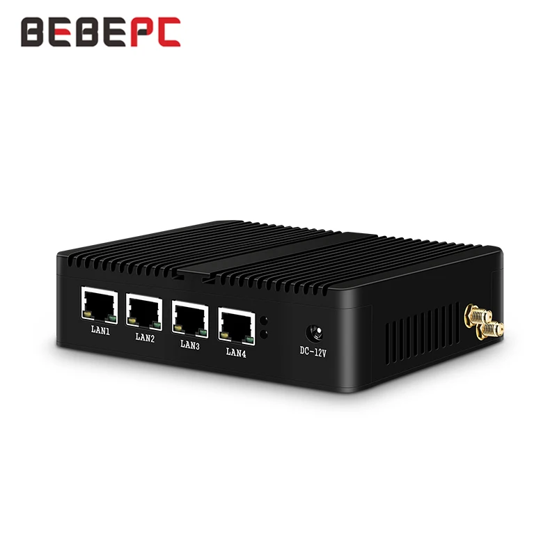 BEBEPC 팬리스 미니 PC 4 LAN 셀러론 J1900 쿼드 코어 J4125 방화벽 라우터, PFsense 윈도우 와이파이 산업용 PC 컴퓨터 서버