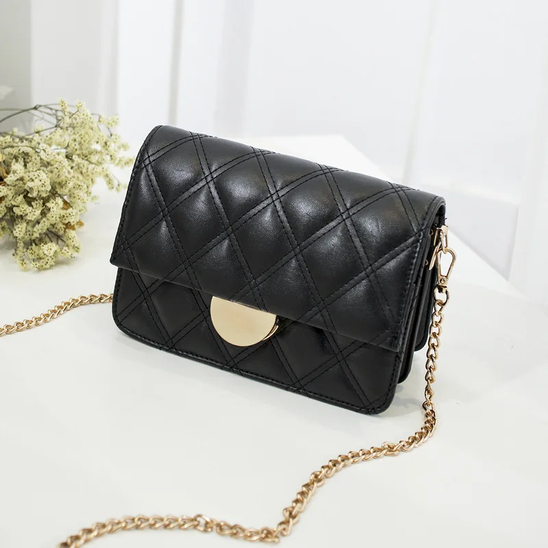 

small bag for women 2019 new style and versatile Lingge chain bag simple lock Single Shoulder Messenger Bag trend