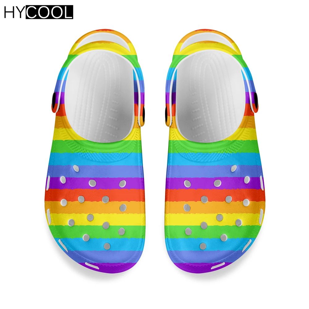 Летние женские сандалии HYCOOL 2021 с радужным цветным рисунком пляжные уличные для