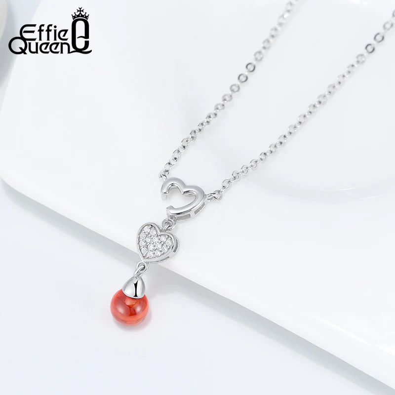 Effie queen 925 серебряное ожерелье с подвеской в виде сердца для женщин AAAA кубический циркон с натуральным красным гранатом ювелирные украшения вечерние подарки BN185