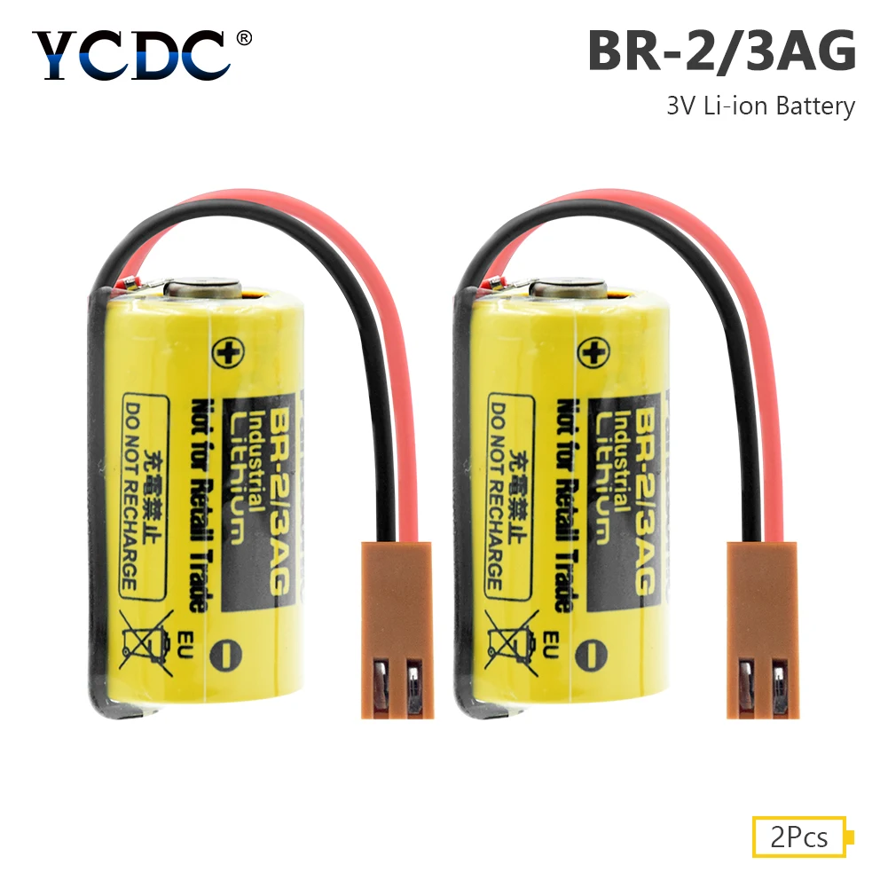 2Pcs 3V BR-2/3A 1200mAh Lithium Ion Battery BR-2/3AG With Plug For Fanuc CNC System Replacement PLC Programmer Real-time Clock