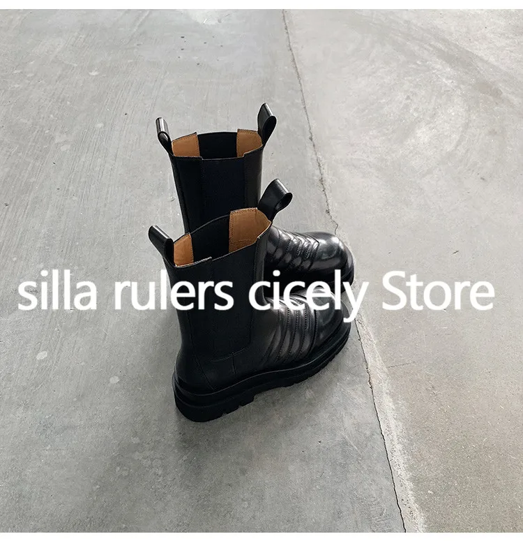 Новые Стильные черные ботинки «Челси» на толстой подошве; женские ботильоны с круглым носком без застежки; женские рыцарские ботинки для подиума
