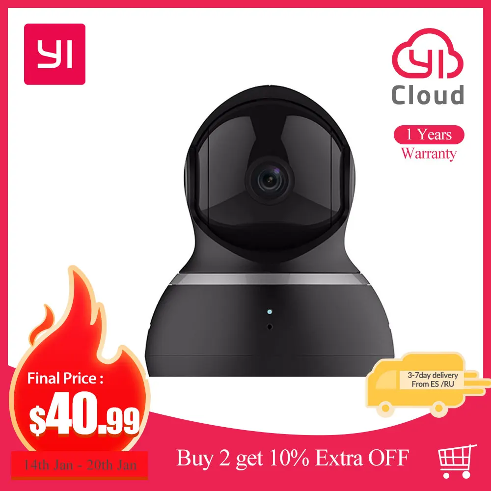 YI Dome Camera 1080P Pan/Tilt/Zoom Wireless IP Security Surveillance System Complete 360 Degree Cov