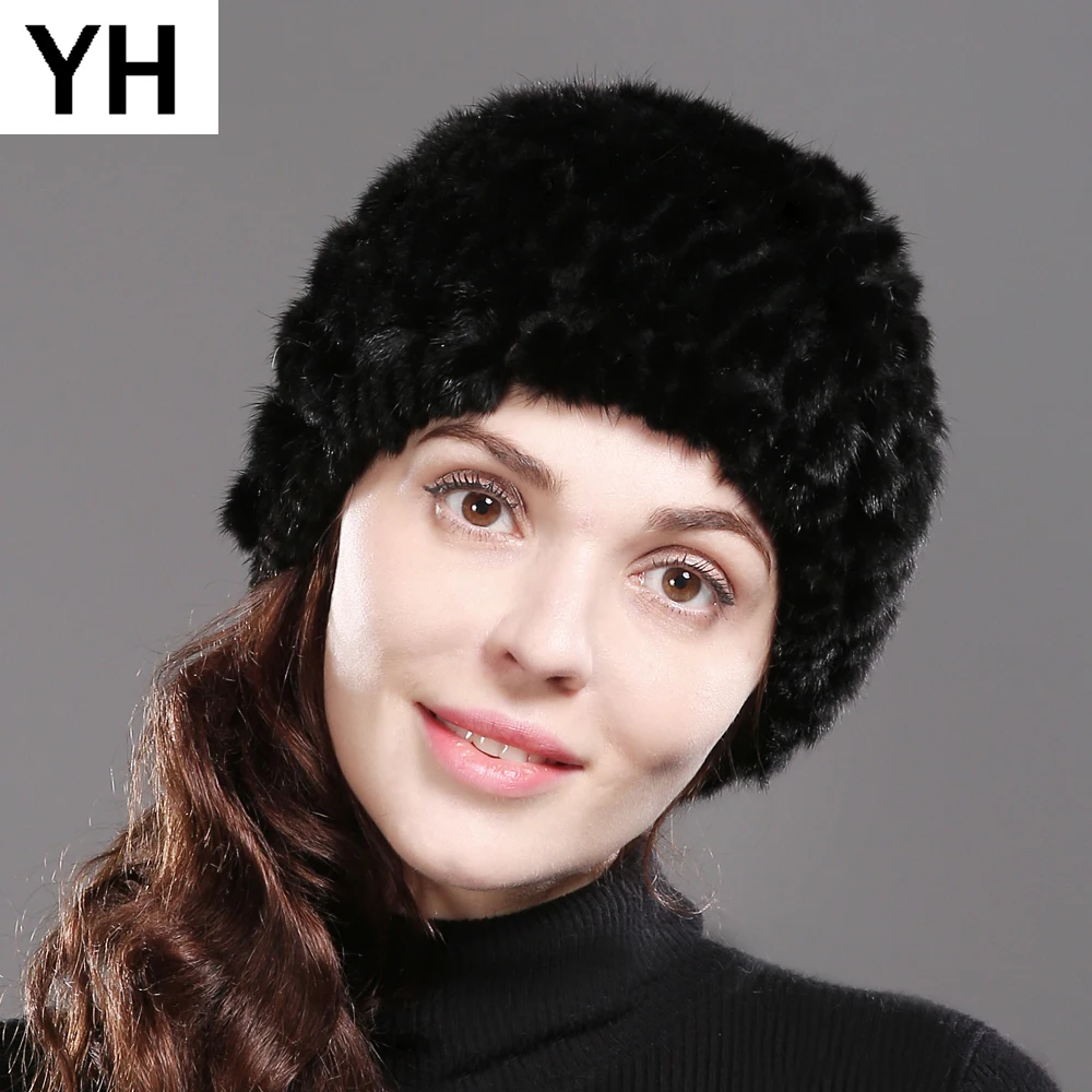Новинка, зимние женские шапки из натурального меха норки, вязаная шапка ручной работы, шапка из натурального меха норки, хорошее эластичное качество, шапка из меха норки