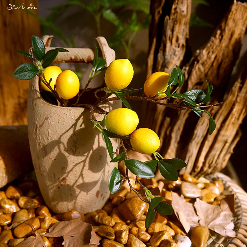 SunMade Lemon Fruit Branch with Green Leaves Artificial Flowers Photography Props