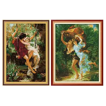 

Happy time Raining painting counted printed on the canvas 11CT 14CT DIY kit Cross Stitch embroidery needlework Sets