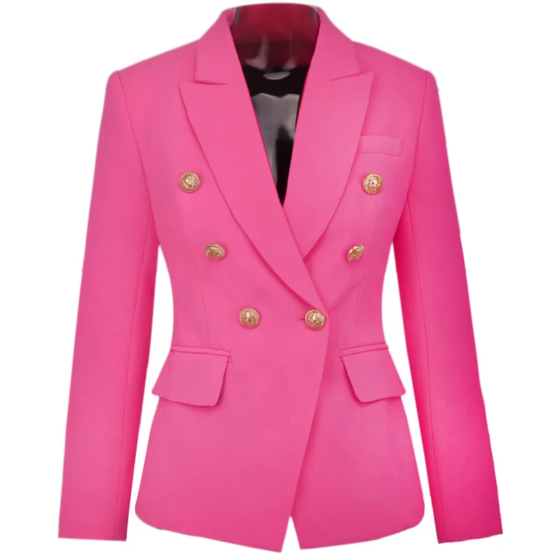 

Stunning Design European Women Candy Color Pink Blazer Metal Buttons High Street Slim Jackets Quality Blazers