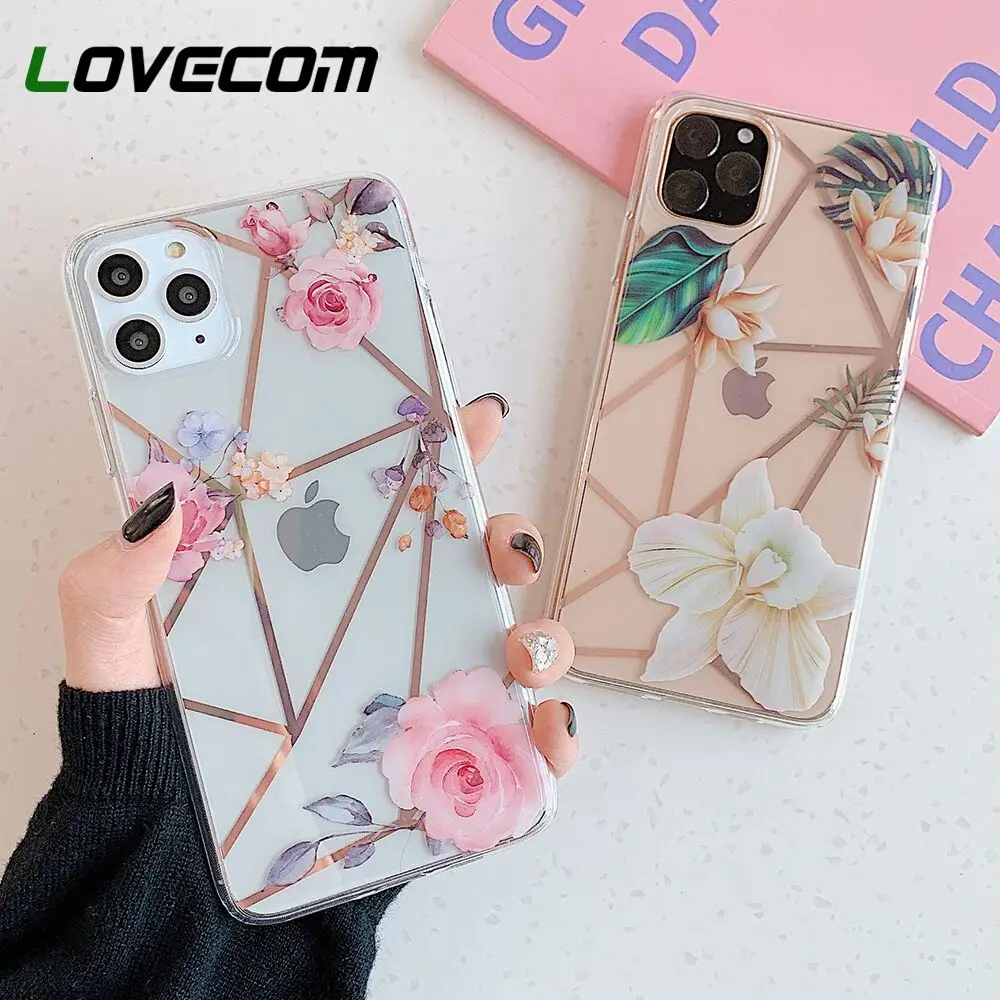 LOVECOM гальванический цветок лист геометрический чехол для телефона iPhone 11 Pro Max XR XS X