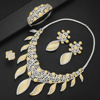 

missvikki Hot Charms Palm Tree Leaf Jewelry sets For Women Cubic Zirconia CZ Nigerian Choker Dubai Wedding Bridal Jewelry Sets