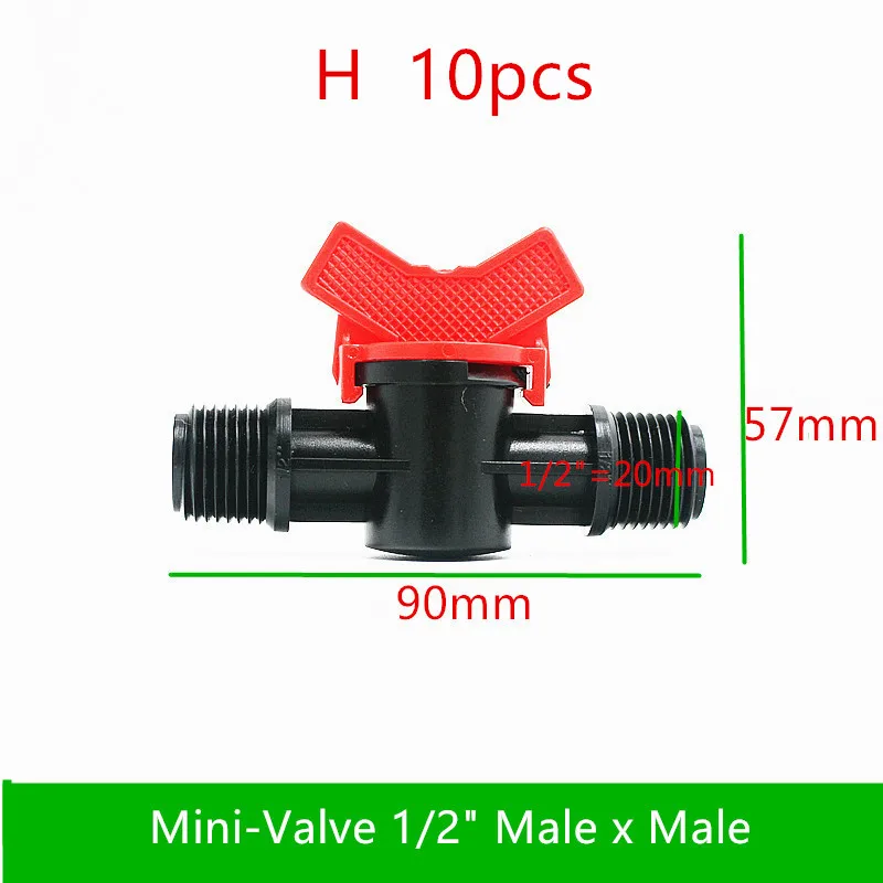 H 10pcs 10 шт. 1/" 3/4" Папа х 16 мм Барб мини-клапан поли шланг Колючая арматура теплицы полив разъем капельные фитинги - Цвет: H 10pcs