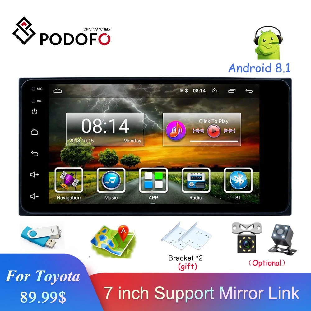  Podofo Android 8.1 2Din Auto Radio GPS WIFI Auto Audio Stereo 7 ''Auto Multimedia-Player 1 + 16 G B