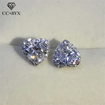 Stud Earrings For Women S925 Silver Heart Cubic Zirconia Wedding Engagement Promise Bridal Elegant Jewelry Drop Shipping CCE663