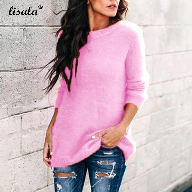 

LISALA Women Loose Sweaters Plush Pullovers Plus Size 5xl shaggy Fluffy Pullover