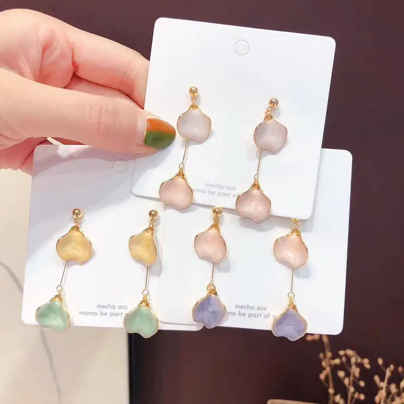 S925 silver needle fairy air cold wind wild dripping oil leaf long earrings temperament commuter fashionable female | Украшения и
