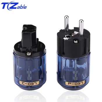 

C-037 IEC Plug P-037E Schuko EUR Power Plug Jack Adapter Oyaide Rhodium Plated Male Female Blue 10A-15A 250V Standard Grounding