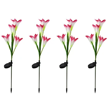 

4Pcs Solar Lantern Outdoor Villa Garden Decoration Garden Light 4 Lily Lanterns Pink