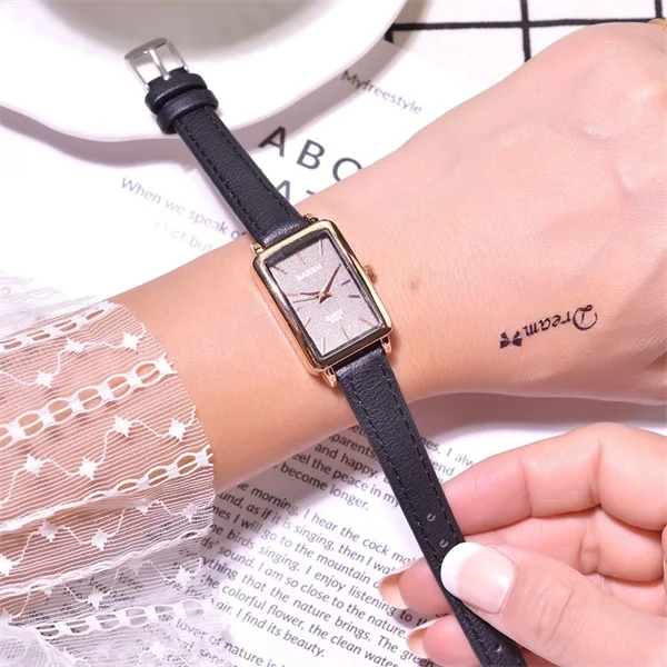 Модные прямоугольные женские часы качественные женские наручные часы кварцевые кожаные часы Bayan Kol Saati ЖЕНСКИЕ НАРЯДНЫЕ часы подарок - Цвет: All black