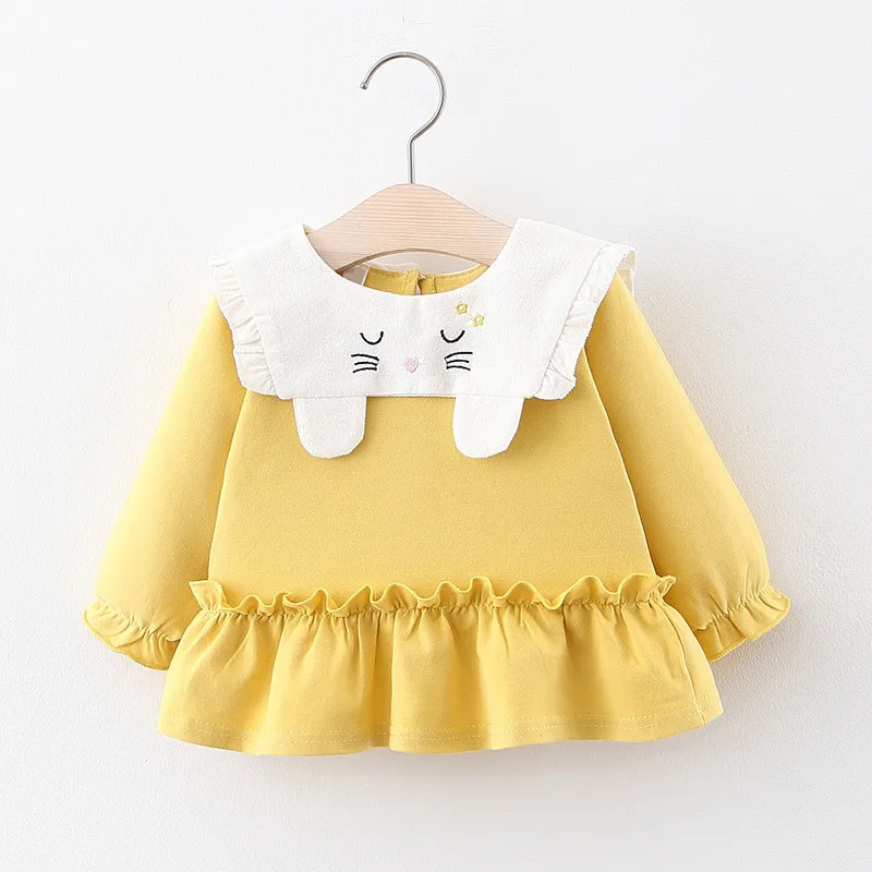 Платье для маленьких девочек; детская одежда с длинными рукавами и воротником с героями мультфильмов; весна г