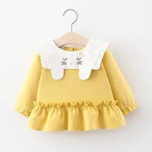 Платье для маленьких девочек; детская одежда с длинными рукавами и воротником с героями мультфильмов; весна г