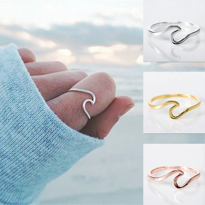 

Unisex Antique Wave Rings for Women Simple Metal Surfer Midi Ring Knuckle Surf Rings Ocean Wire Ring Fashion Jewelry Gifts WD587