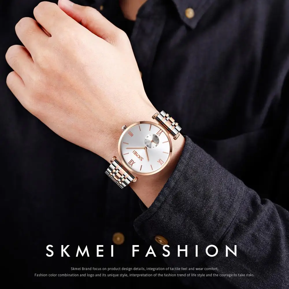 SKMEI Hiht Quality Couple Watch Quartz Wristwatch Waterproof Men Watch Lovers Gift Steel Strap erkek kol saati New Watch 2020