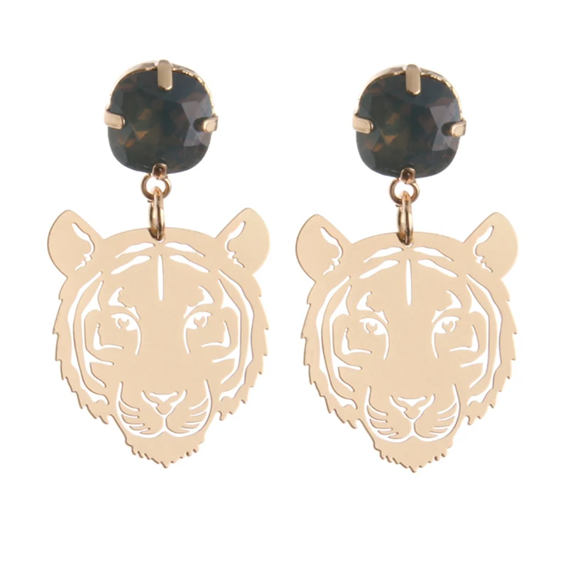 Drop Tiger Earrings For Woman leopard Trendy Lion Copper Resin Hollow Out Female Earrings Gift tiger