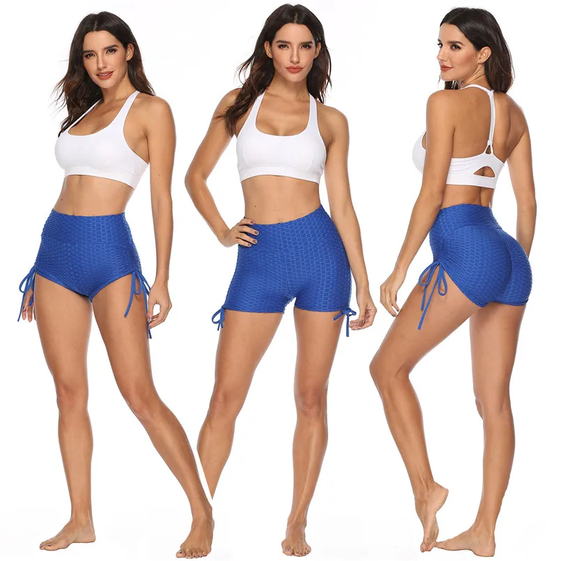 Women Solid Hot Pants Tight Stretchy Sports Cloths Fitness Elastic Side Drawstring Fit High Waist Workout Bowknot Shorts chino shorts