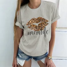 Camiseta con estampado de lengua de leopardo # momlife para el día de la madre, camisetas Harajuku con gráfico bonito, ropa informal de verano Vintage de talla grande