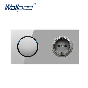 

Wallpad 2 Gang 2 Way With EU German Wall Power Socket Outlet Crystal Glass Panel 16A Grounded With Child Protective Lock
