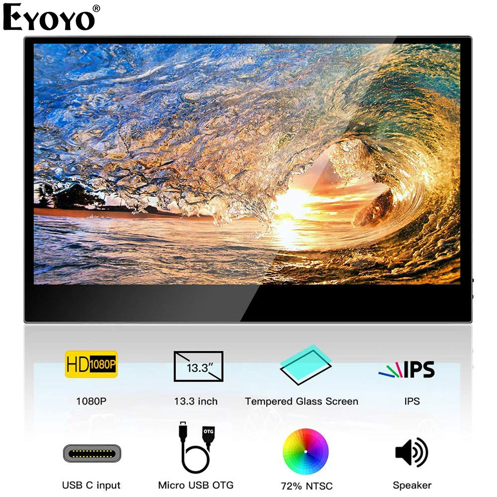 Eyoyo EM13L 13 3 1920X1080 Portable PC Monitor 72 NTSC IPS LCD Screen HDMI Type USB 3