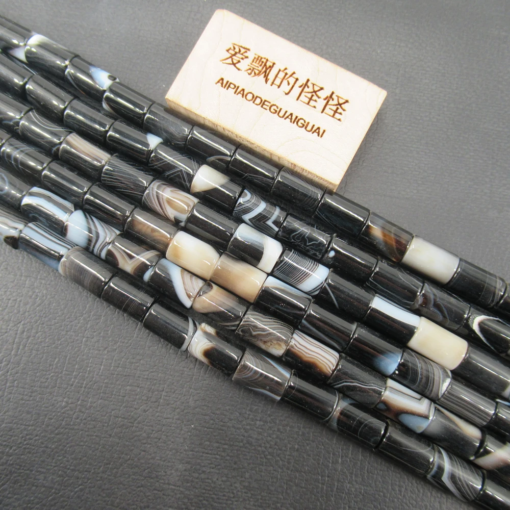 APDGG Natural Black Agate Cylinder Rondelle Rough Loose Beads 16&quot Jewelry Making DIY | Украшения и аксессуары