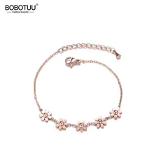 BOBOTUU Классическая титановая сталь Маргаритка шарм браслеты и браслет для женщин розовое золото цвет цепи и ювелирные изделия с бриллиантами BB17066