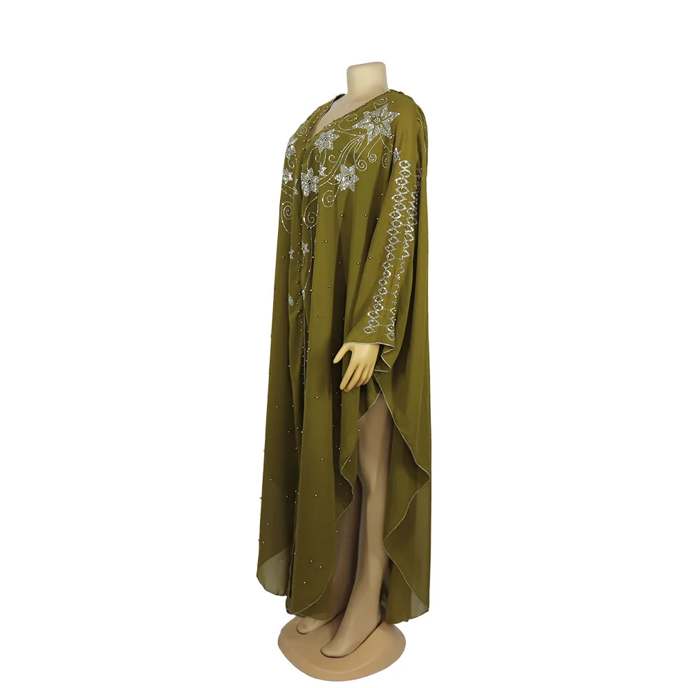 DOIB African Dresses for Women Chiffon Plus Size Dashiki Diamond Beads Boubou African Abaya Dubai Muslim Dress Robe