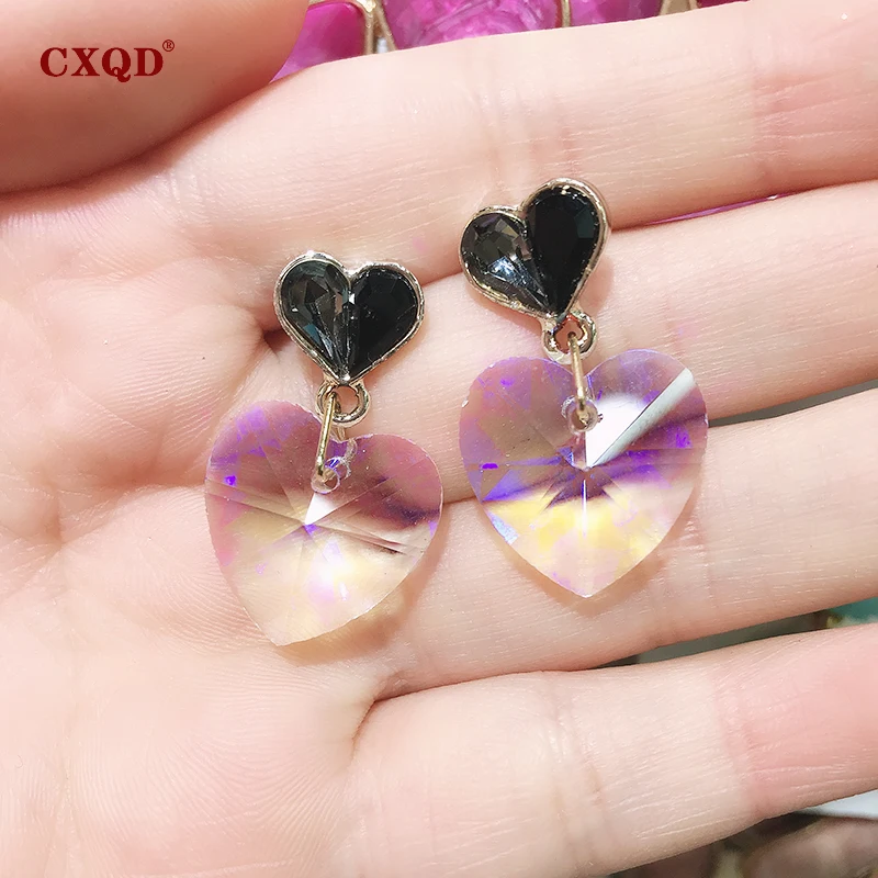 Женские серьги с двойным сердцем CXQD эффектные модные подвески прозрачными