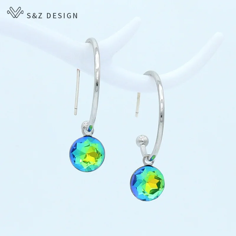 S&Z DESIGN New Fashion 585 Rose Gold Color Round Crystal Dangle Earrings For Women Wedding Party Jewelry