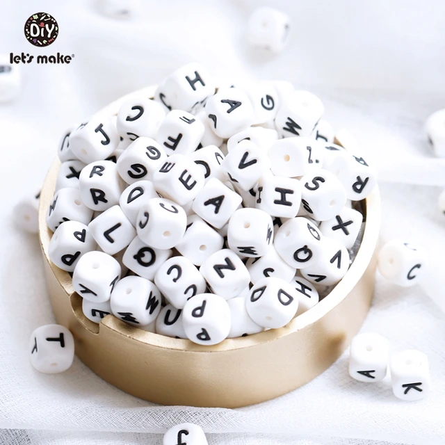 100pc Silicone Beads Alphabet Letter Food Grade For Teething Necklace In 26 Letters BPA  Free Silicone Letter Teether Let's Make