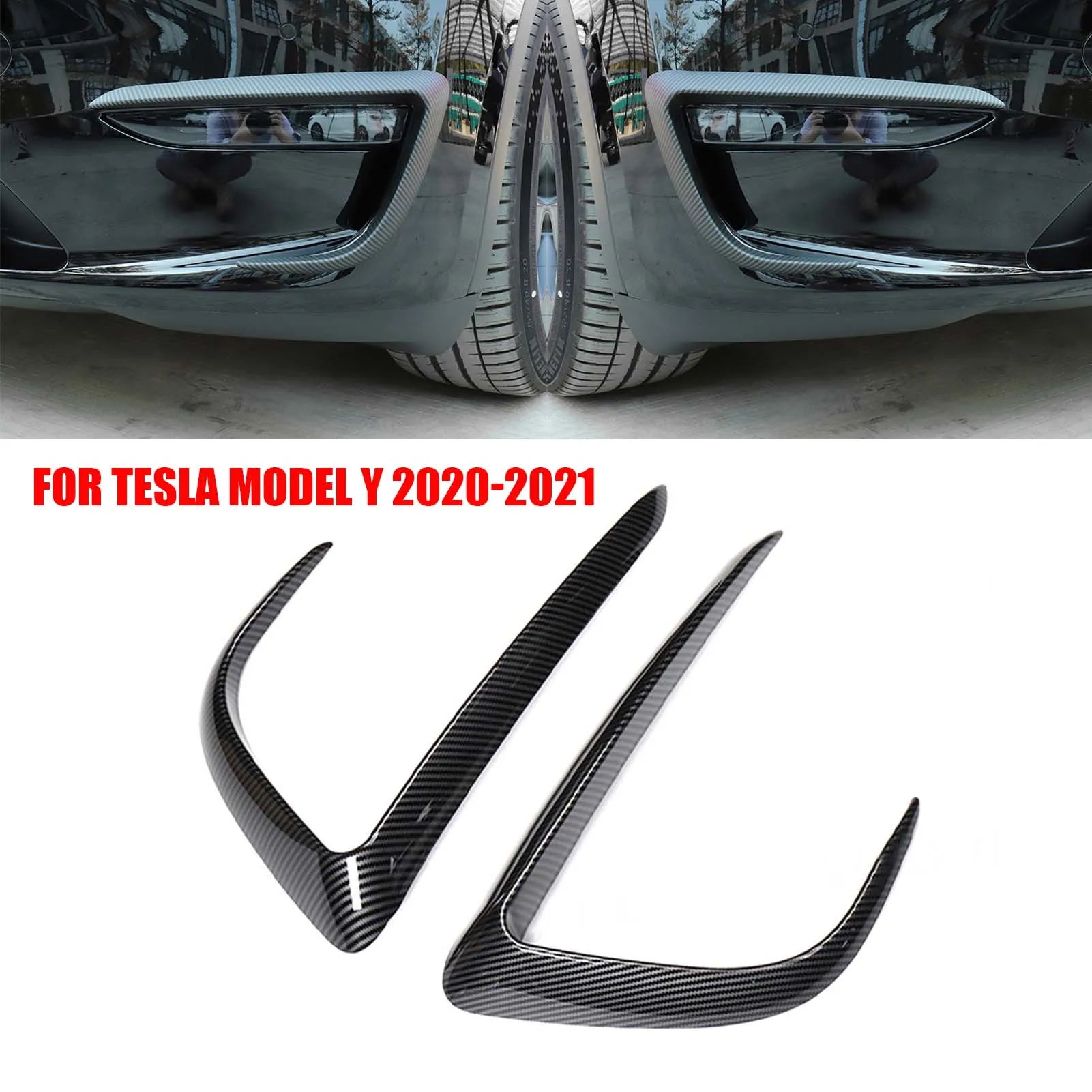 

For Tesla Model Y 2020-2021 Carbon Fiber Front Bumper Lip Diffuser Splitter Fins