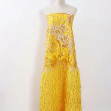 5YDS высокое качество Весенняя жаккардовая кружевная ткань вышитая парча кисточка кружево Французский Тюль кружевная ткань для женщин вечернее платье