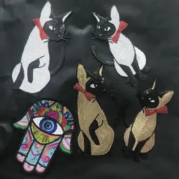

Sequin Cats Embroidered Eyes Cloth Stickers Cat Embroidery Accessories Sew on Iron on DIY Patch Clothing Appliqued Badges