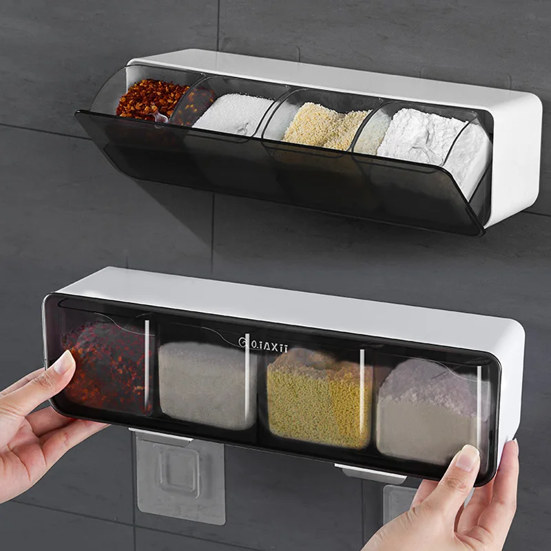 Salt Shaker Salt Pepper Shakers Spices Bottle Seasoning Jar Kitchen Wall Mount Spice Organizer