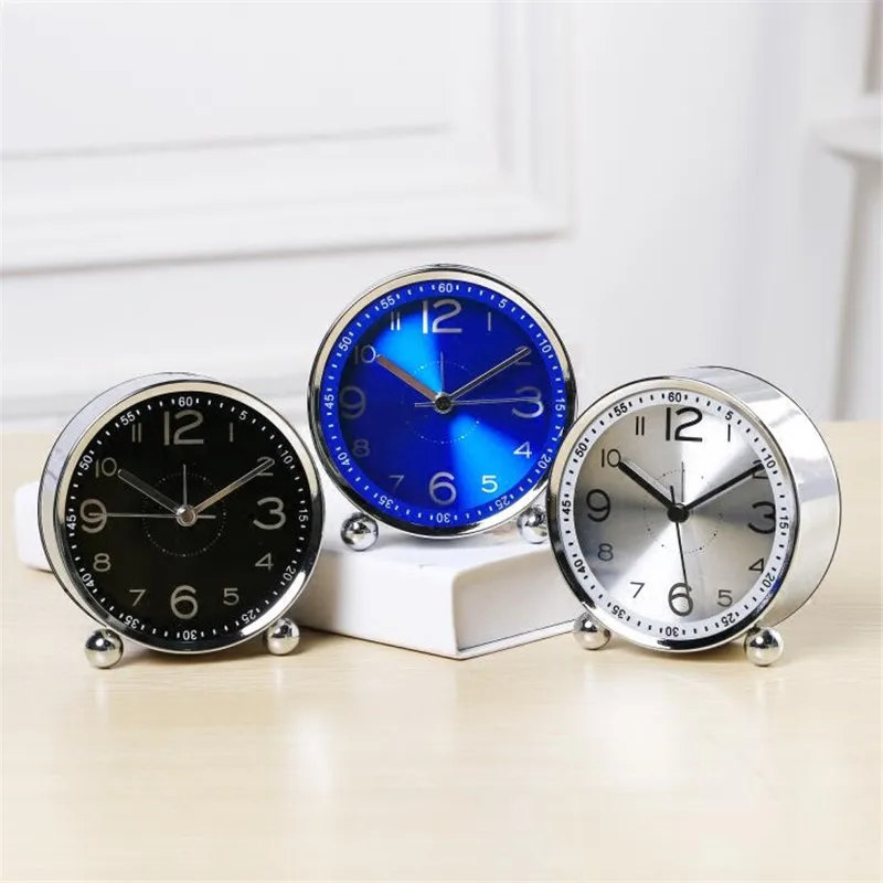 

4 Inch Mini Metal Needle Alarm Clock Desktop Quartz Alarm Clock Office Desk Table Side Watch Children Students Silence Clocks