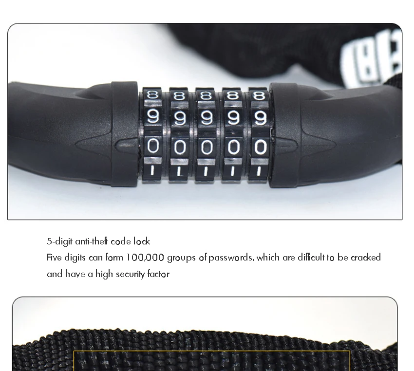 Description Picture 5 of itemSecurity Bike Chain Lock, Anti-Theft Bike 5-Digit Combination Lock Heavy Duty Bike Locks for Bike, Motorcycle, Bicycle, Door
