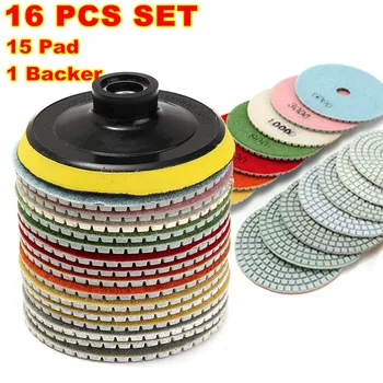 

16pcs Diamond Polishing Pads Kit 4 inch 100mm Wet/Dry for Granite Stone Concrete Marble Polishing Use Grinding Discs Set