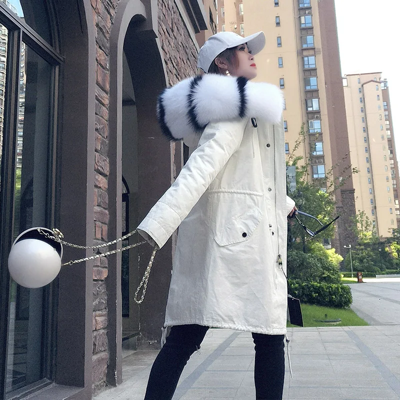 photo color Теплая женская зимняя куртка для 40 градусов с меховым воротником и капюшоном, женские парки с натуральным лисьим мехом, зимнее пальто, Длинная зимняя верхняя одежда, Женское пальто - Цвет: photo color