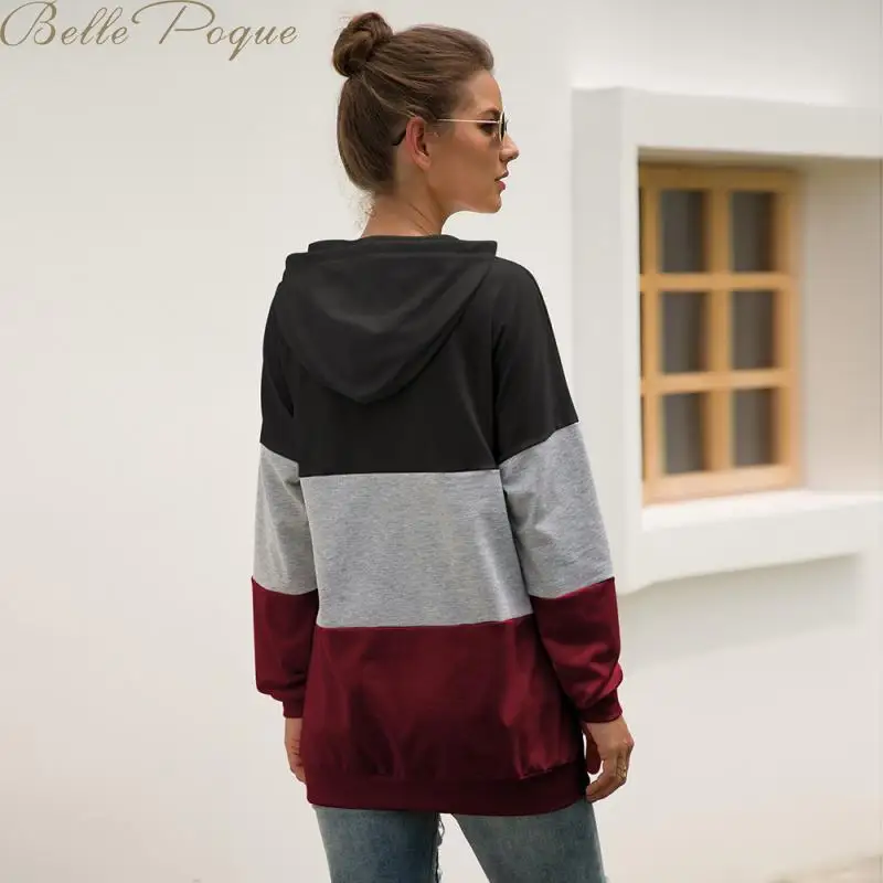Belle poque осень зима с капюшоном Тедди пуловеры для женщин Лоскутная куртка с длинными рукавами Повседневные школьные флисовые кофты женские