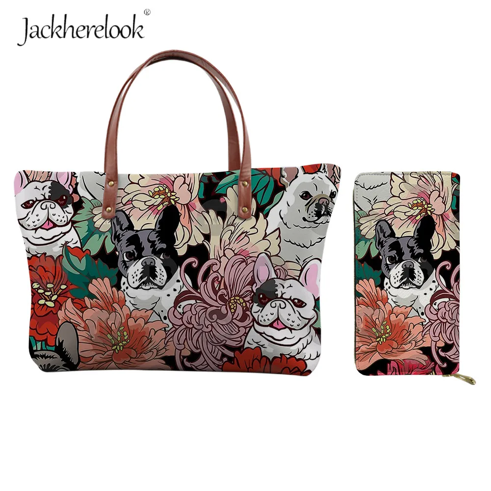 Женская наплечная сумка и кошелек Jackherelook 2 шт. с цветочным принтом бульдога