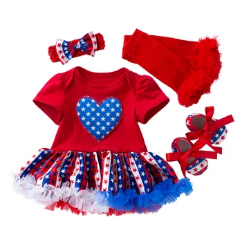 

2020 Infant Baby Girls Tutu Dress Outfits Clothes Bodysuit Bubble Skirts Bowknot Hairband Set Independence Day Party Costumes