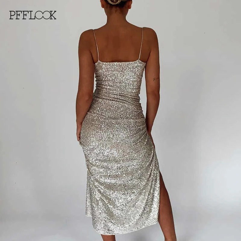 Блестящее сексуальное платье PFFLOOK с блестками женское на шнуровке открытыми