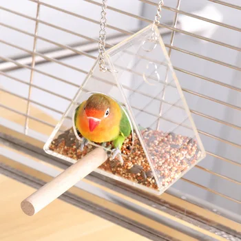 Fashion Acrylic Window Bird Feeder Small Bird Parrot Outdoor Hanging Food Holder Box With Wood Stand.jpg